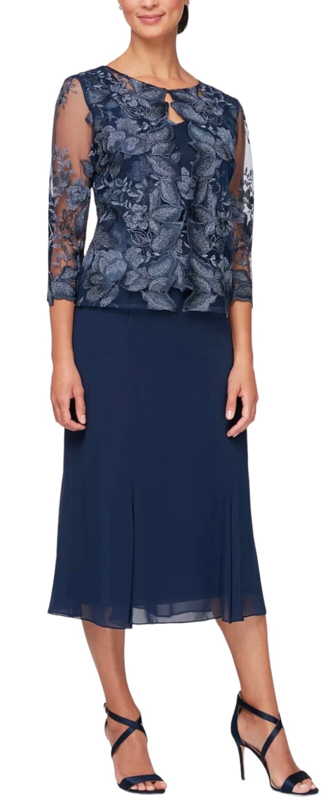 NEW ALEX EVENINGS Womens Size 4 Navy Blue Shimmer Faux Jacket Dress eBay