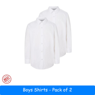Jungen 2er-Pack Langarmhemden normale Passform bleiben weiß Alter 7 bis 18 Schuluniform
