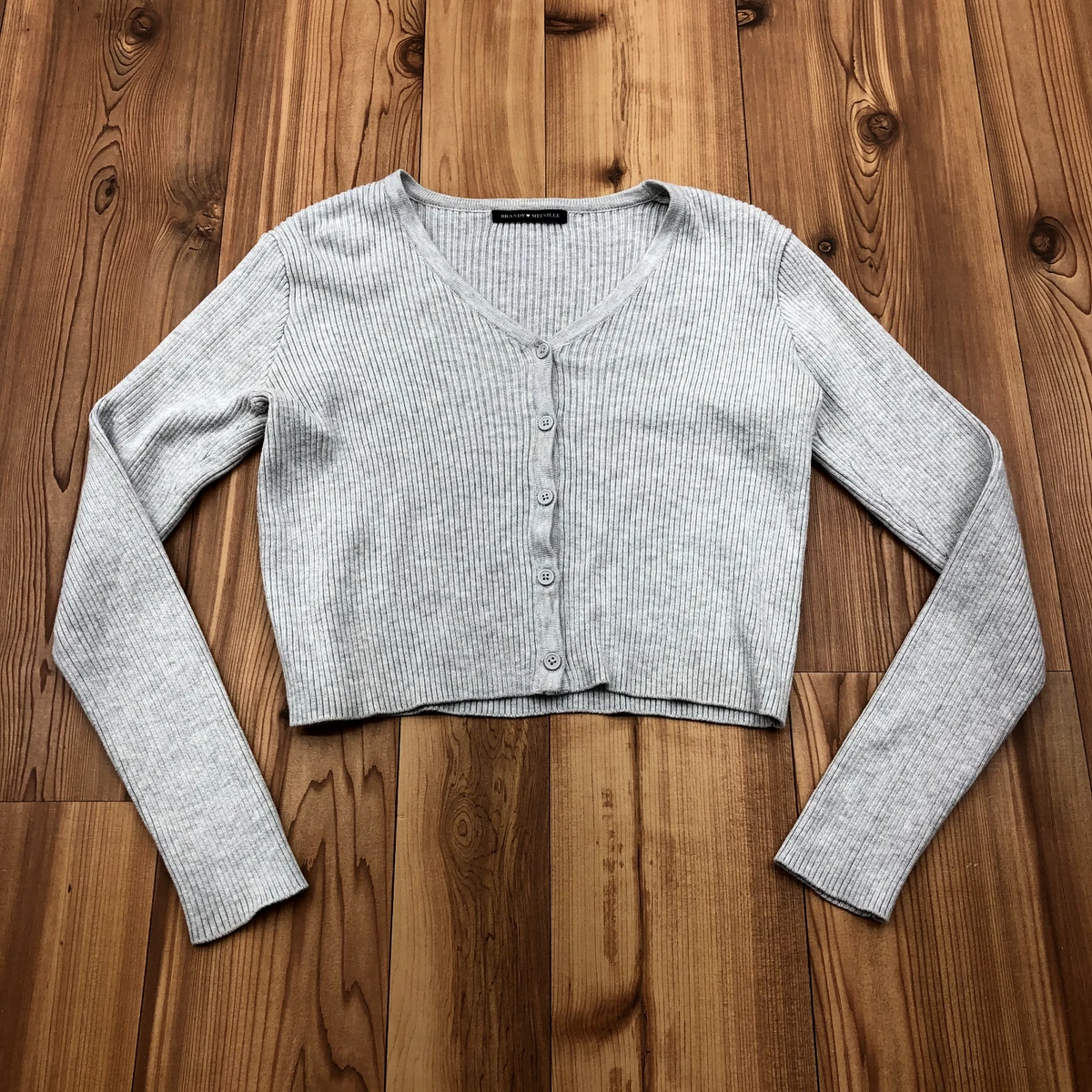 Brandy Melville Grey Ribbed Long Sleeve Cropped Cardigan Women's Size S