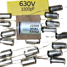 20 Pcs) 3300pF 630V NOS Mial Polystyrene Capacitors Film/Foil Audio Type  ¡BOGO!