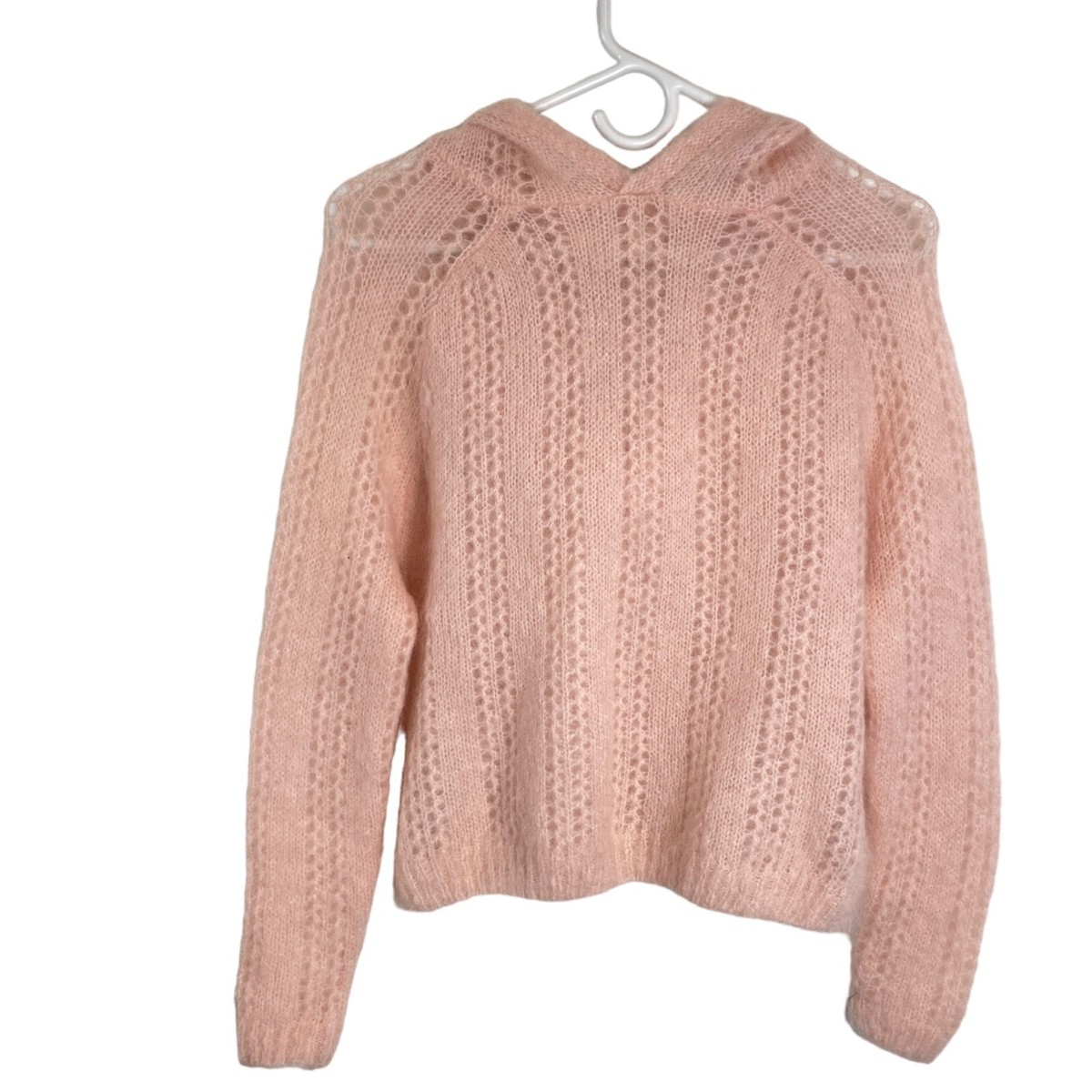 Sezane Theodore Kid Mohair Blend Open Knit Hooded Sweater