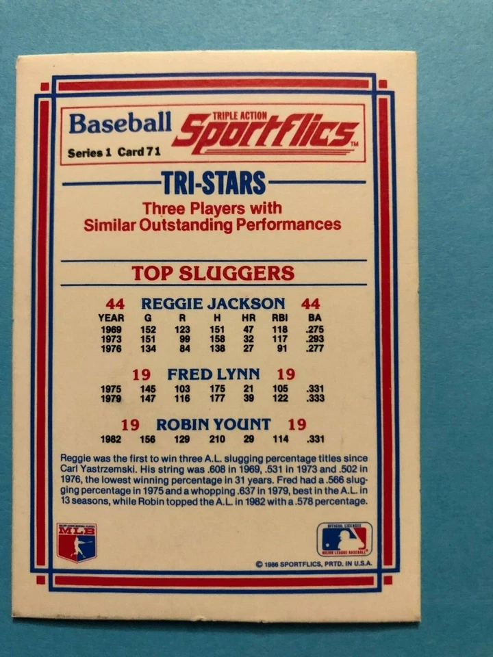 1986 Sport Flics TRI Stars Hologram Top AL Sluggers  - Jackson, Lynn & Yount - Image 4 of 4