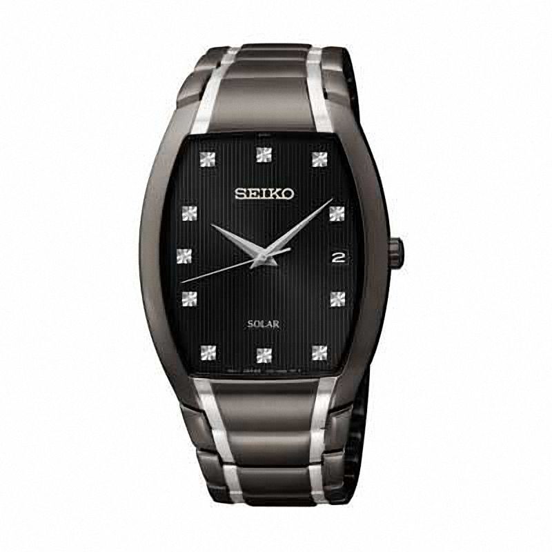 Seiko Solar Diamond Black Dial Two Tone Caliber V157 Men's Watch