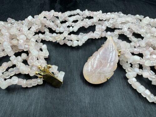 VINTAGE Rose Quartz Multi-Strand Leaf Necklace 💗FREE SHIPPING💗 - Picture 3 of 3