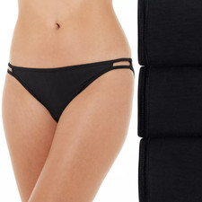 Vanity Fair Body Shine Illumination 3 Pack Black String Bikini Size 8/XL
