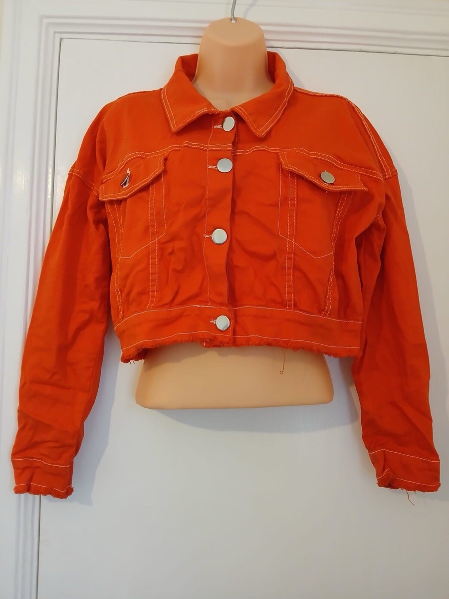 Orange Cropped Jacket Burnt Orange Jean Jacket Pretty Little Thing