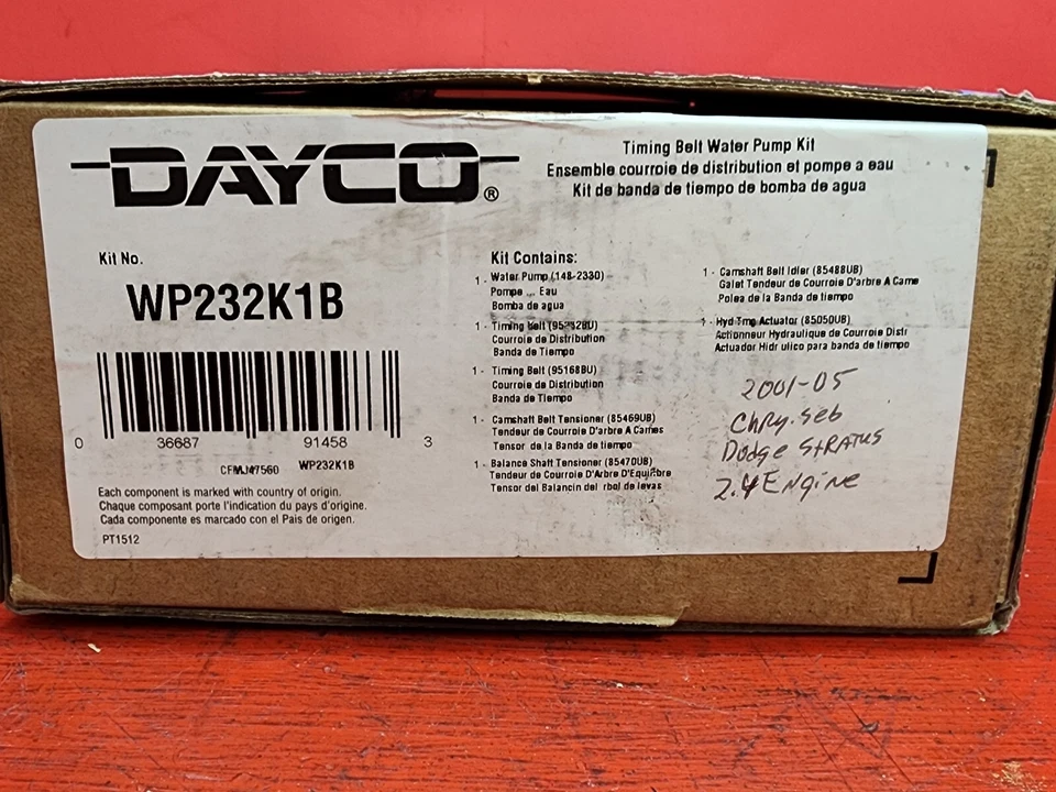 Kit de bomba de agua de correa de distribución WP232K1B 2001-2005 Chrysler Sebring Dodge Stratus 2.4 Foto 4 de 4