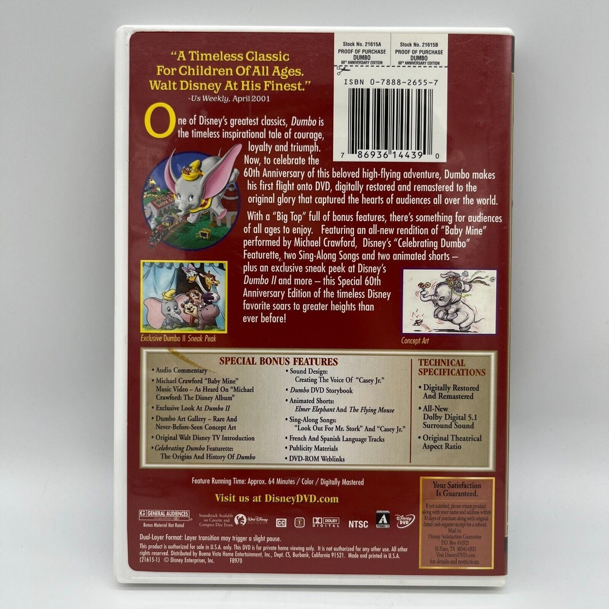 Walt Disney Dumbo 60th Anniversary Edition Widescreen DVD Animated