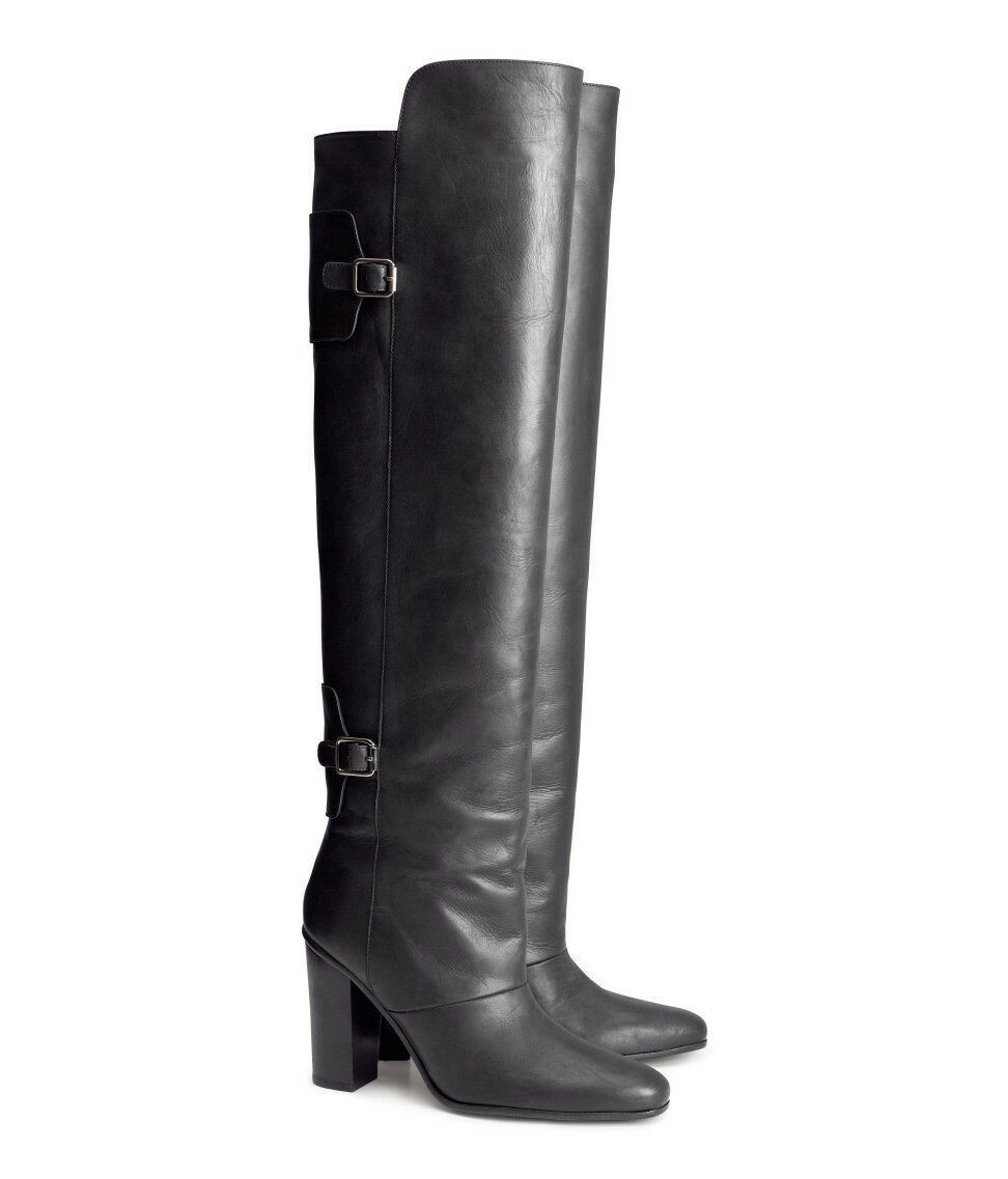 H&M PARIS RUNWAY COLLECTION AW 13 Black Leather Over Knee Boots