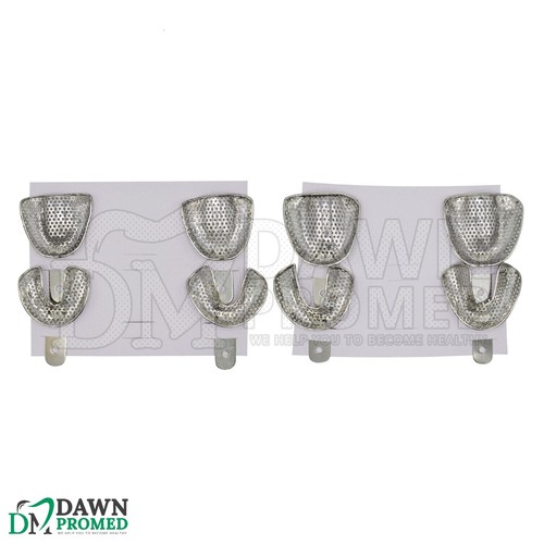 8 Pcs Perforated S, M, L, XL Metal Impression Trays Edentulous Dental German Gr - Picture 6 of 7