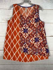 PerSeption Concept Top Womens M Orange Colorful Print Sleeveless Flowy Overlay