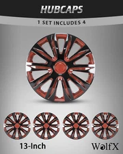 13" Set of 4 Wheel Covers Red&Black Snap On Full Hub Caps For R13 Tire Steel Rim