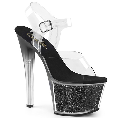 black glitter platform sandals