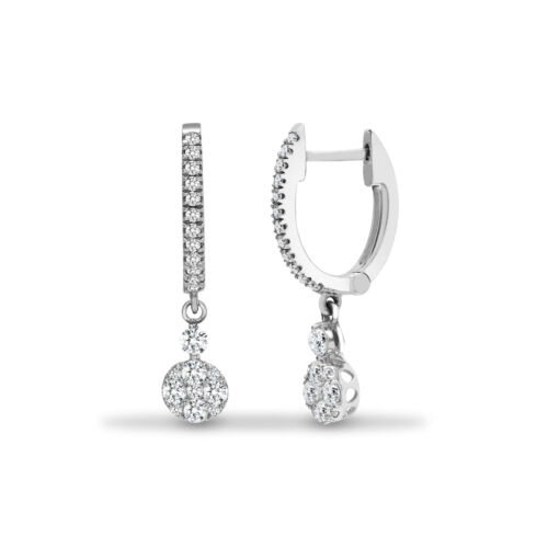 18ct White Gold Jewelco London 0.5ct Diamond Disc Cluster Huggie Drop Earrings - Picture 1 of 3