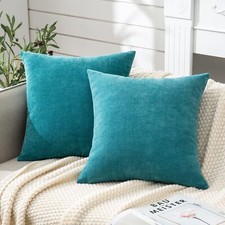 Decorative Square 16x16 Inch Throw Pillow Covers Set of 2 Super Soft Chenille...