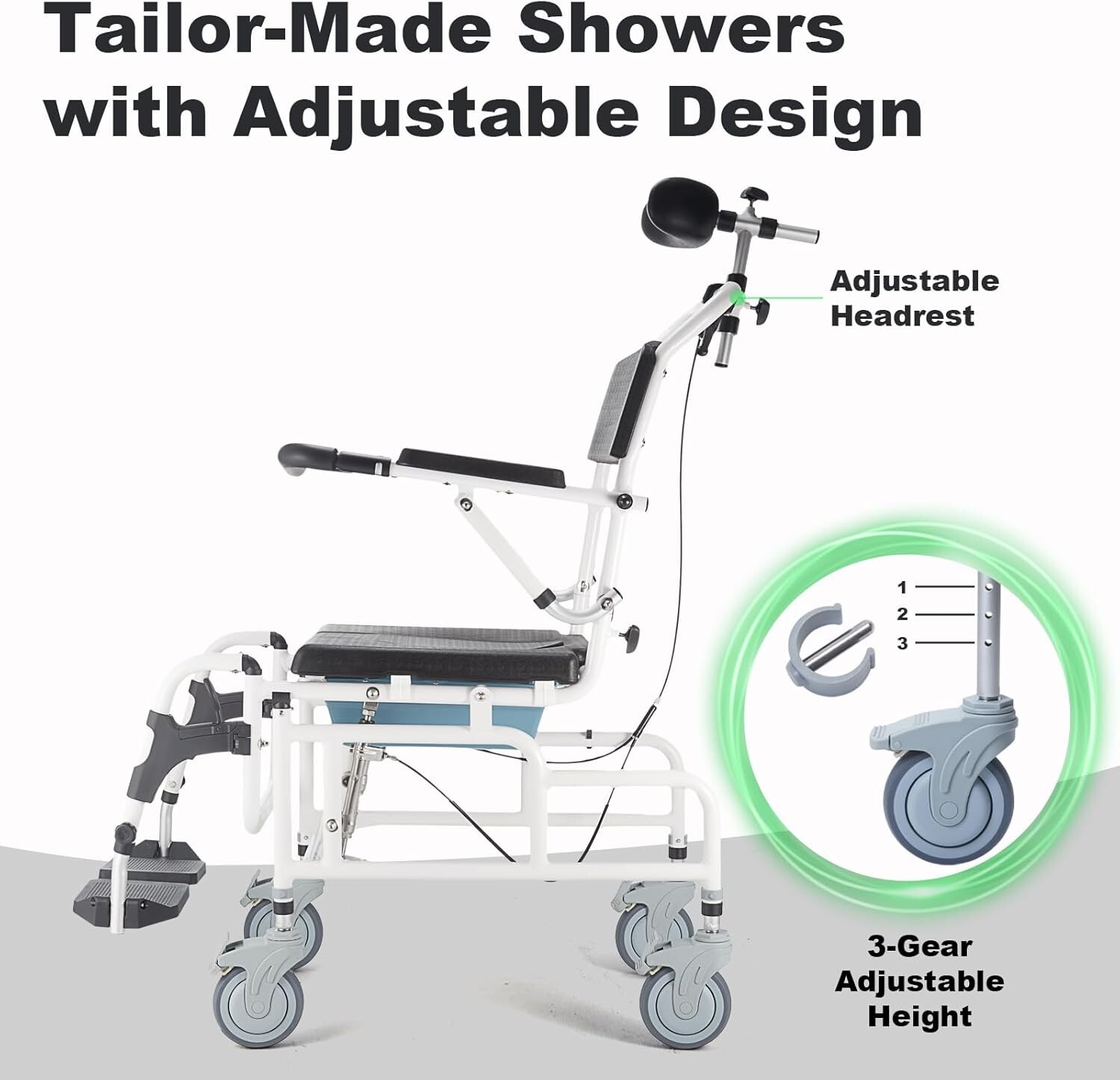 4-in-1 Bedside Commode Chair, Tilt 30°Shower Commode Wheelchair | eBay