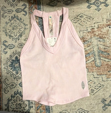 FP Movement Pink Ribbed V-Neck Racerback Stretch Tank Top Women XS/S