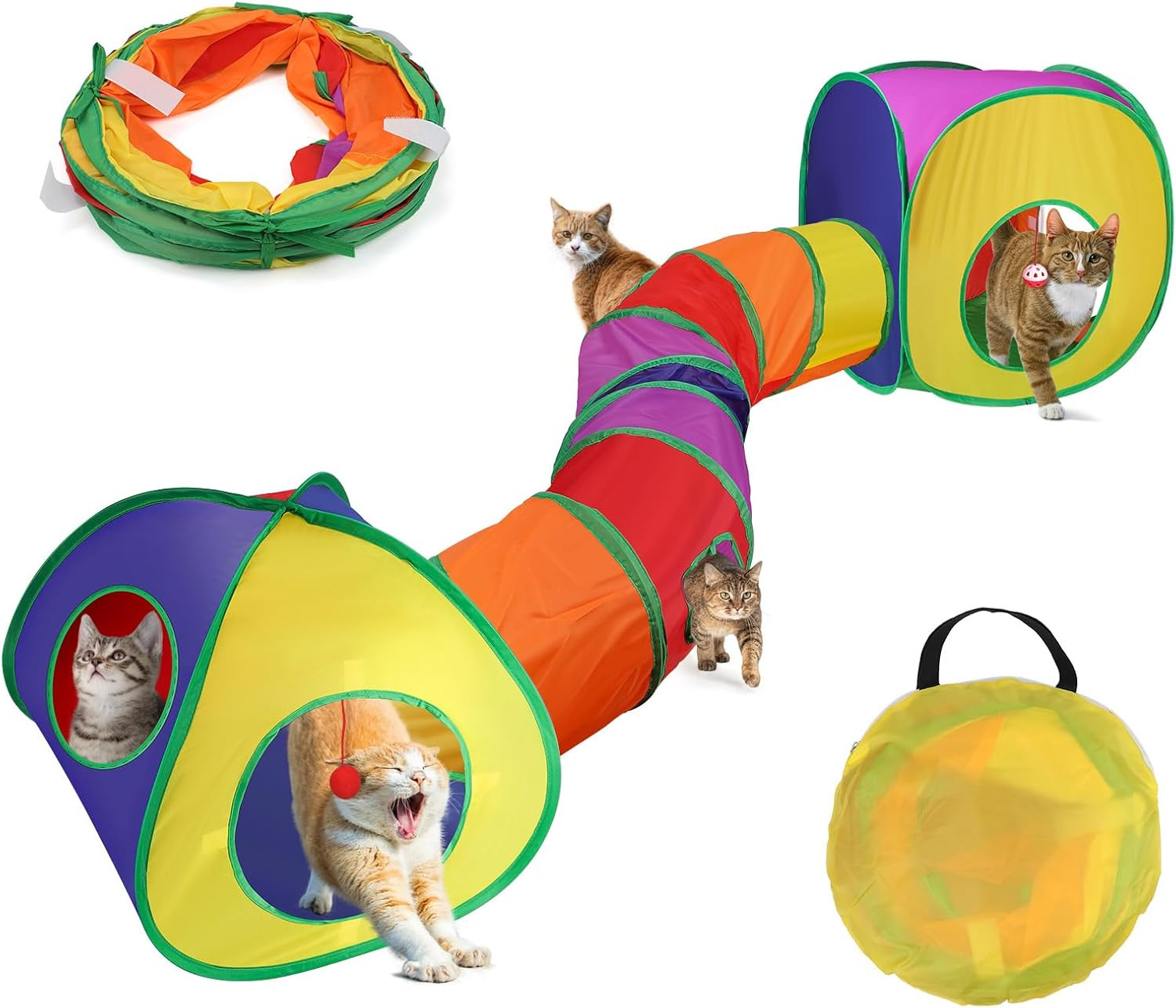 Set Tunnel Gatti 3 in 1 Pieghevole con Tenda e Cubo Gioco - Offerta