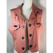 Watch L.A. Vintage Denim Vest Salmon Pink Ornate Silver Hardware Made in USA L