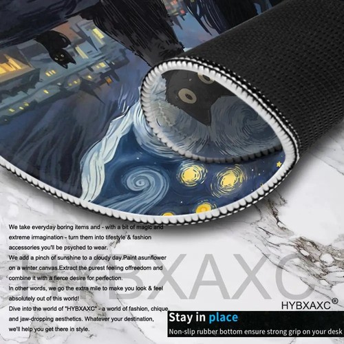 Starry Night Black Cat Small Mouse Pad Van Gogh's Desktop PC Gaming Mat Black 2 - Afbeelding 4 van 4