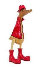 Deko Ente Holz Laufente Stiefel Regenjacke Hut Gans Vogel Figur Skulptur Objekt