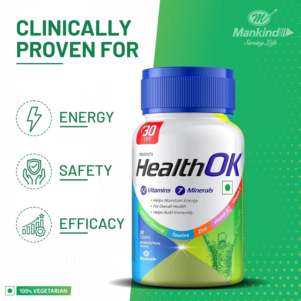 Multivitamínico Health Ok Mankind's con Ginseng Natural y Taurina Power 3 x 30 pestañas Foto 3 de 4
