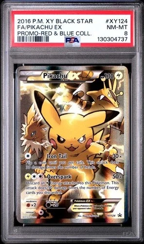 2016 Pokemon Xy Black Star Promo #XY124 Pikachu Ex Promo-Red & Blue PSA 8