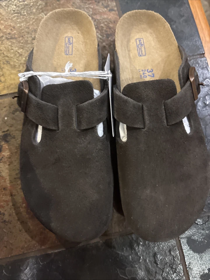 Birkenstock 全新带盒 Boston Mocha 麂皮绒皮革柔软鞋垫 Nar 选择尺寸 — 第 3/4 张图片