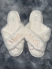 Plush Slippers For Women, Size US 9-10 - White- Bride to Be Mrs. Slides