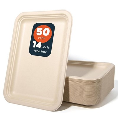 50 Pack 14-Inch Heavy-Duty Compostable Food Trays | Extra Large Disposable Pl...