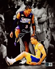 Allen Iverson Auto 8x10 Photo 76ers Step Over vs. Tyronn Lue Lakers Beckett Wit