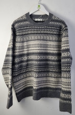 M S Men's Grey Patterned Thick Knit Jumper Size XL Regular Fit New