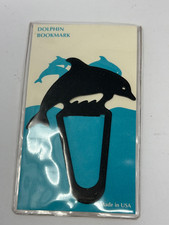 Vintage 1995 Barnes & Noble Dolphin Bookmark Black Metal Clip-On Made in USA E1