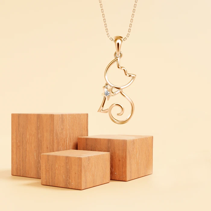 Colgante para mujer gatito gato enchapado en oro amarillo de 14 quilates diamante cultivado en laboratorio de 0,02 quilates Foto 3 de 4