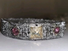1910 OSTBY BARTON PURPLE YELLOW STERLING FLORAL FILIGREE BANGLE BRACELET TITANIC
