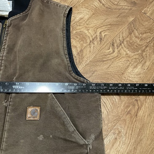Carhartt Brown Duck Canvas Quilt Lined Vest Mens Size Large V02 DKB Distressed - Picture 11 of 11