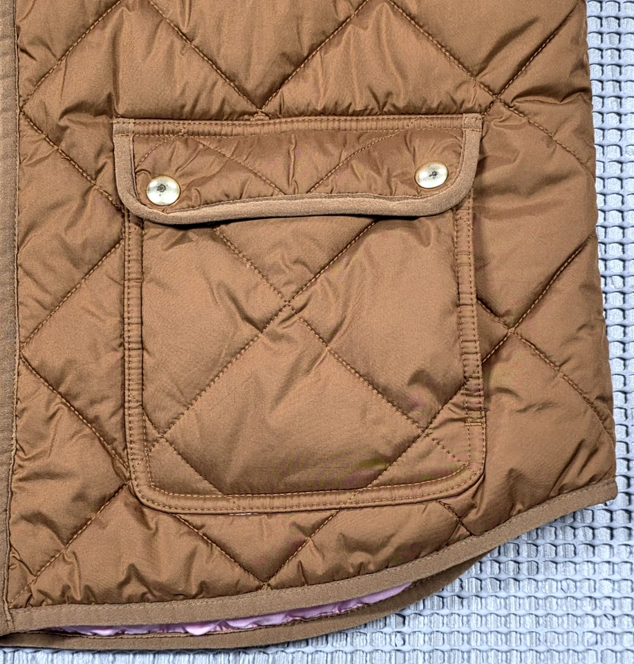 J. Chaleco acolchado acolchado Crew para mujer bolsillos a presión cremallera completa marrón caramelo rosa L Foto 3 de 4