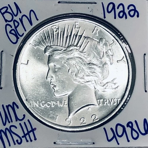 1922 BU UNCIRCULATED SILVER PEACE DOLLAR AUTHENTIC U.S. MINT FREE SHIPPING 4986
