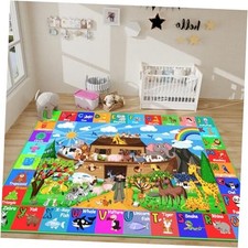 ABC Kids Rug for Playroom 59 39.4 in Noah's Ark Animals Rug Baby Play Mat