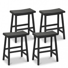 Solid Wood Saddle Bar Stools Set of 4, Backless Wooden Barstools w/Footrests