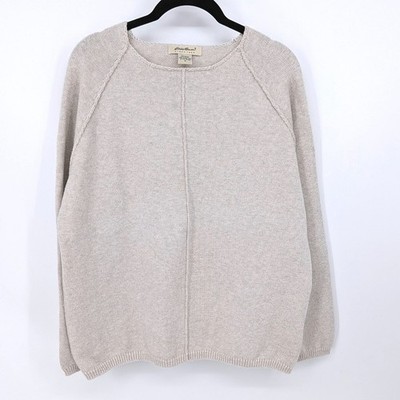 Eddie Bauer Sweater Women Medium Cream Cotton Raglan Pullover Neutral Minimalist