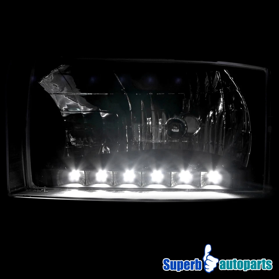 Fits 1999-2004 Ford F250 F350 F450 F550 Super Duty Black Headlights LED Strip Foto 3 de 4