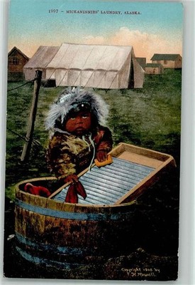 52287303 - Eskimo Pelz Tracht Kind Seife Waschbrett Zelt Zuber sign. Howell