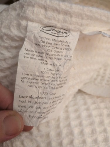 Chatham Waffle Weave Blanket 90x90" Queen Creamy White 100% Cotton Made in USA