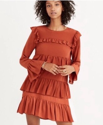 Madewell Silk Waterlily Ruffle Dress Brown Red Women s Size 8
