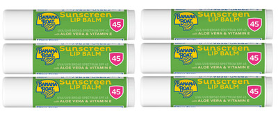 6 Tubes Banana Boat Aloe Vera With Vitamin E Sunscreen Lip Balm Spf 45 .15Oz Ea