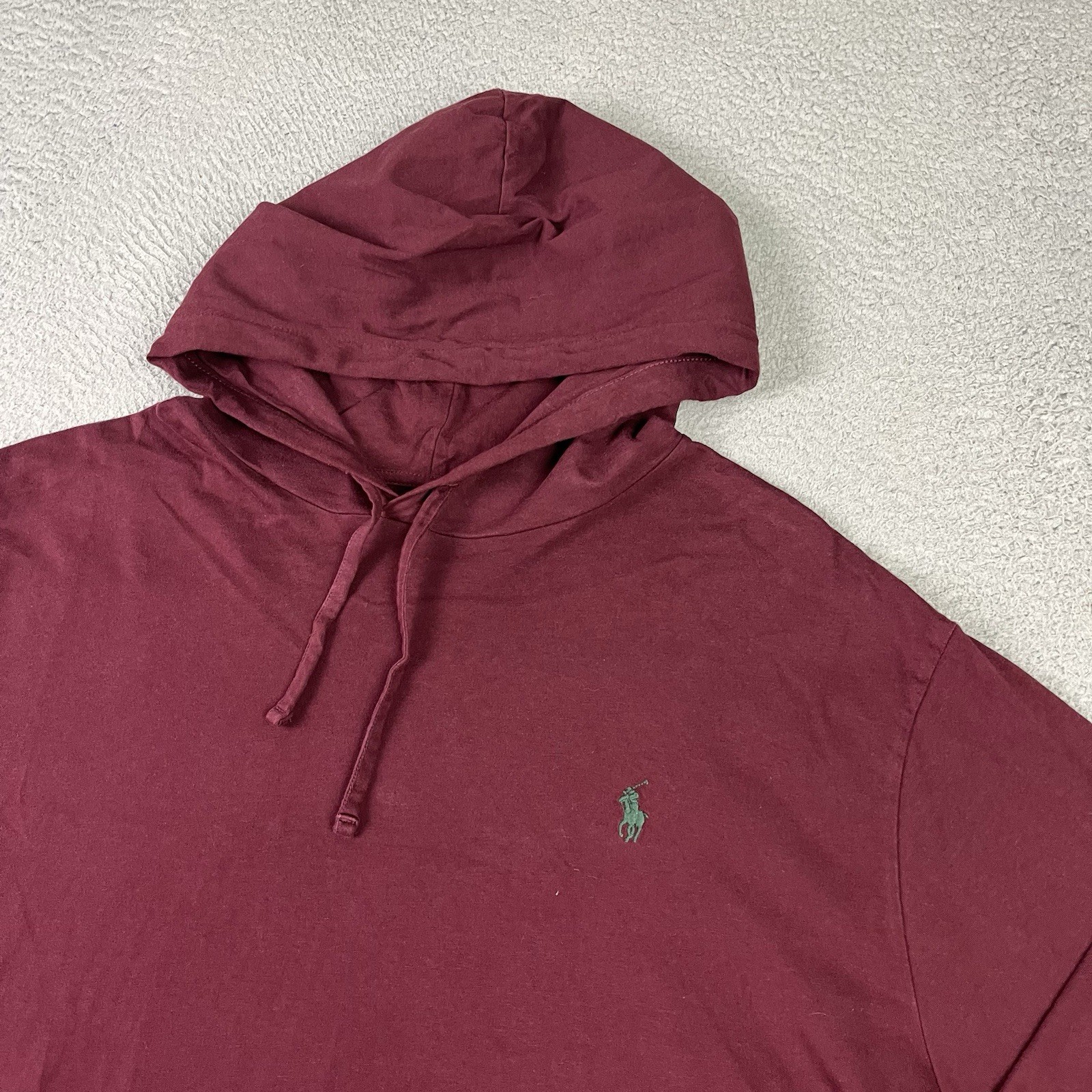 Polo Ralph Lauren Hoodie Mens 2XB Burgundy Lightweight Cotton Jersey Pullover thumbnail 3
