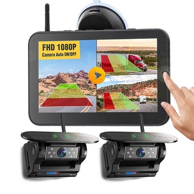 1080P 7'' Wireless IPS Monitor Solar Magnetic Backup Camera DVR BSD AI Detection