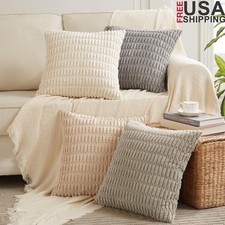 Corduroy Striped Pillow Covers 18x18 Inches Soft Plush Cushion Cases Set of 4 US