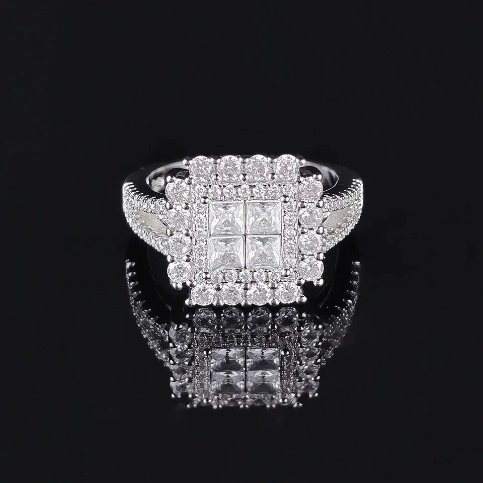 Anillo cuadrado de circonita cúbica micro pavé cristal nupcial cóctel banda de compromiso mujeres joyería Foto 3 de 4